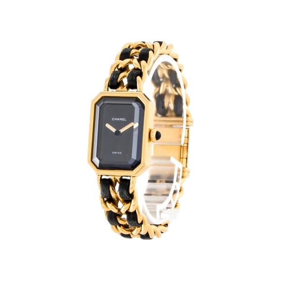 CHANEL Accessories - Chanel Gold-tone Black Leather Première Rock Watch